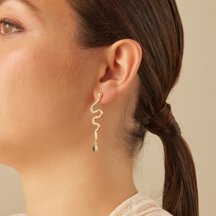 PYTHON NOIRE ASYMMETRICAL EARRINGS