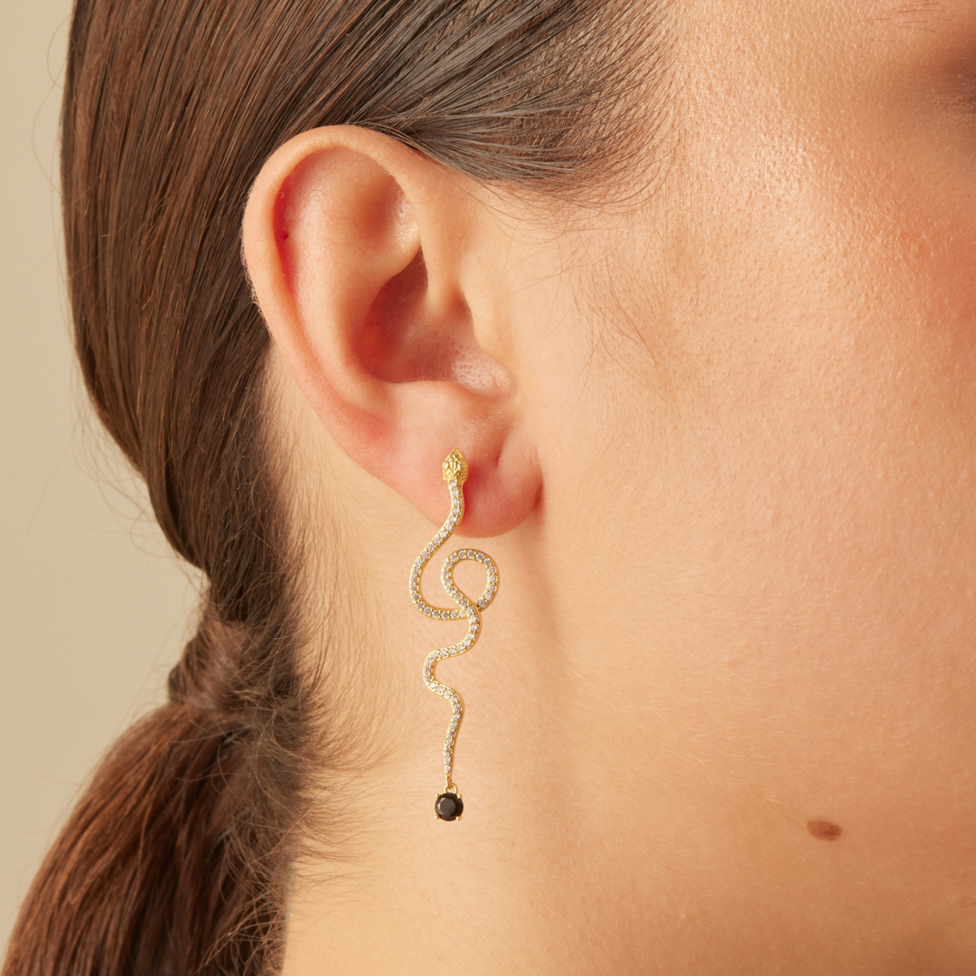 PYTHON NOIRE ASYMMETRICAL EARRINGS