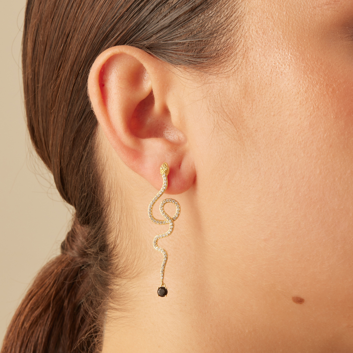 PYTHON NOIRE ASYMMETRICAL EARRINGS