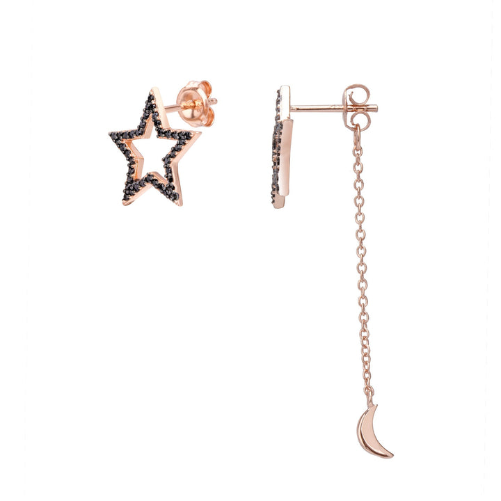 DAZZLING-STARS ROSE GOLD ASYMMETRICAL EARRINGS
