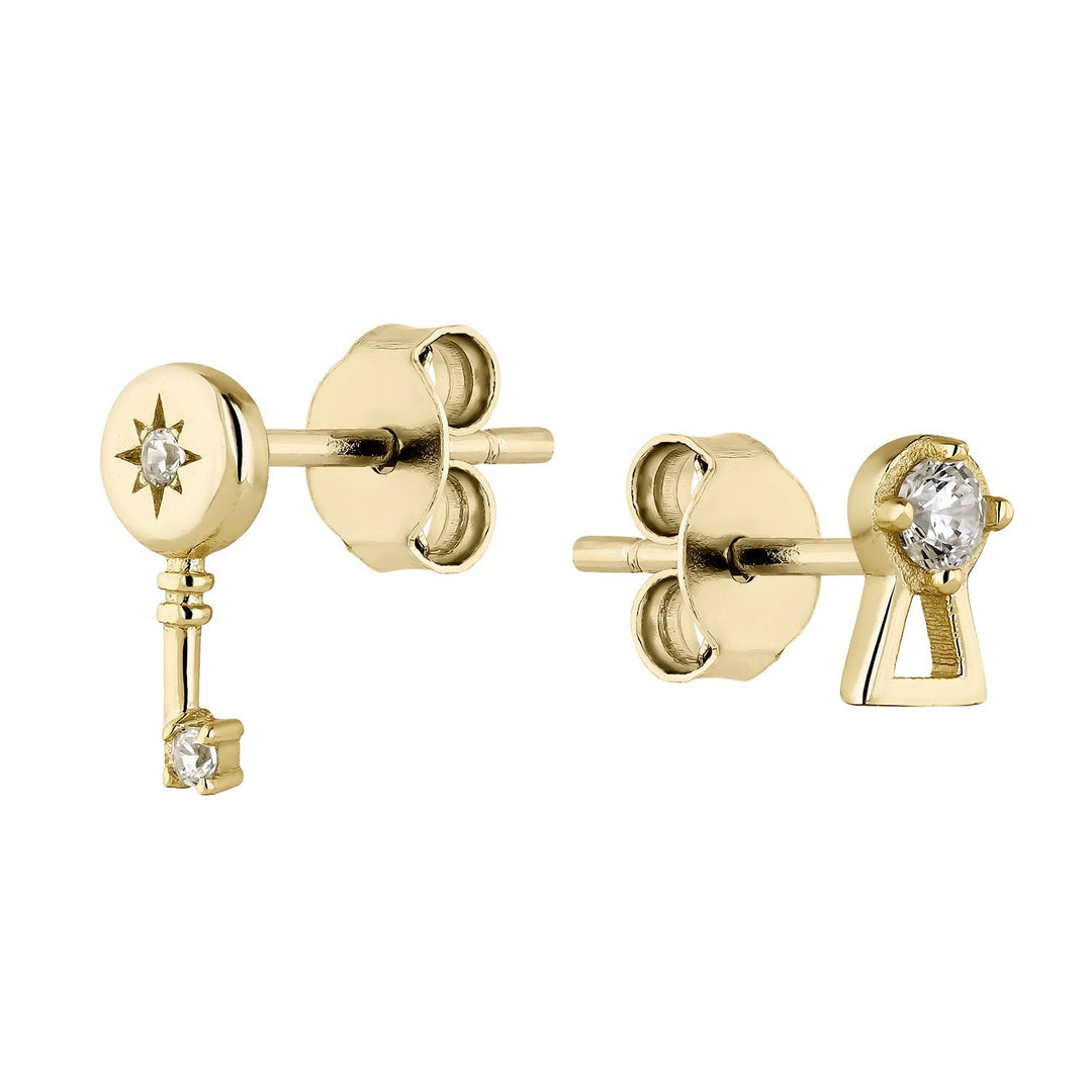 BRINCOS ASSIMÉTRICOS LOCK AND KEY AMULET