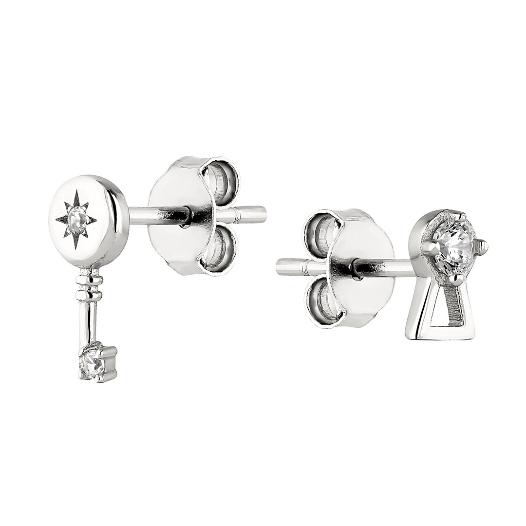 PENDIENTES ASIMÉTRICOS DE PLATA LOCK AND KEY AMULET