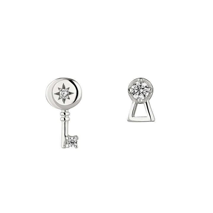 PENDIENTES ASIMÉTRICOS DE PLATA LOCK AND KEY AMULET