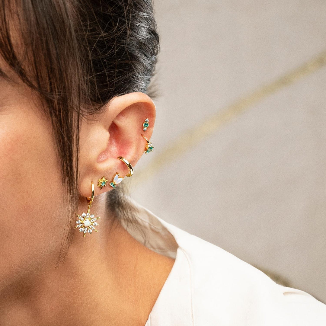 OPAL-STAR HOOP PIERCING EARRING