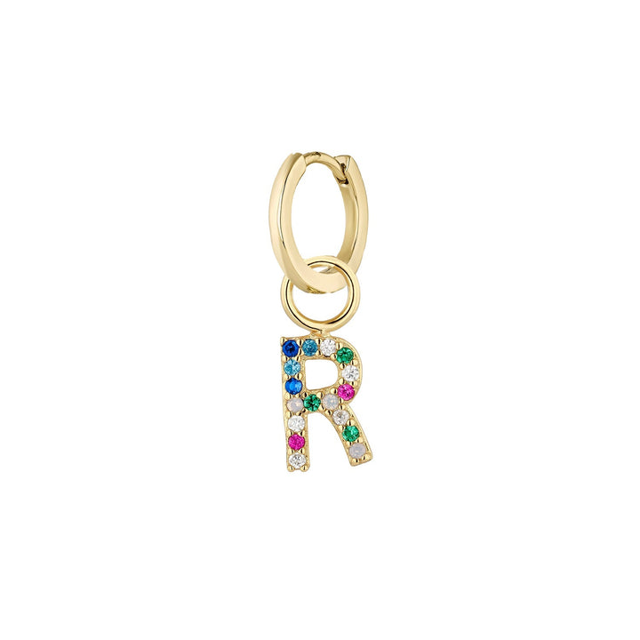 GOLD HOOP PIERCING EARRING ALPHABET R
