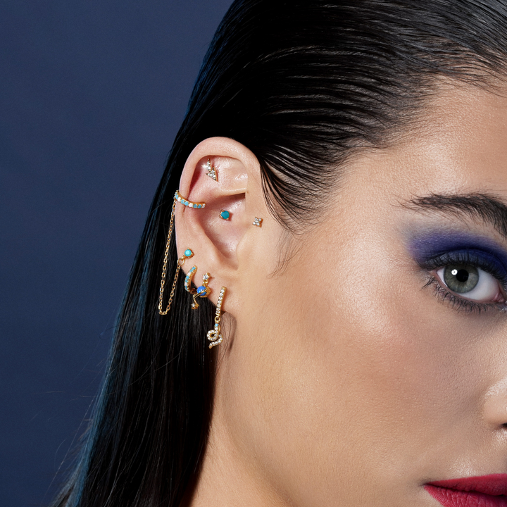 Piercing-Ohrring Gelbgold Amazonit Luz