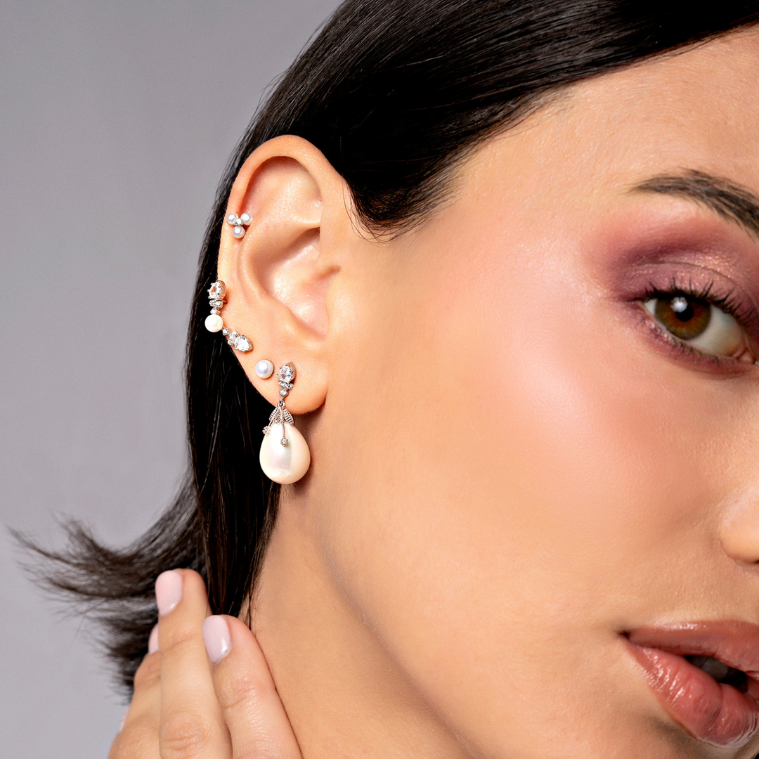 ZILVEREN PIERCING OORBEL PERLE IRIS