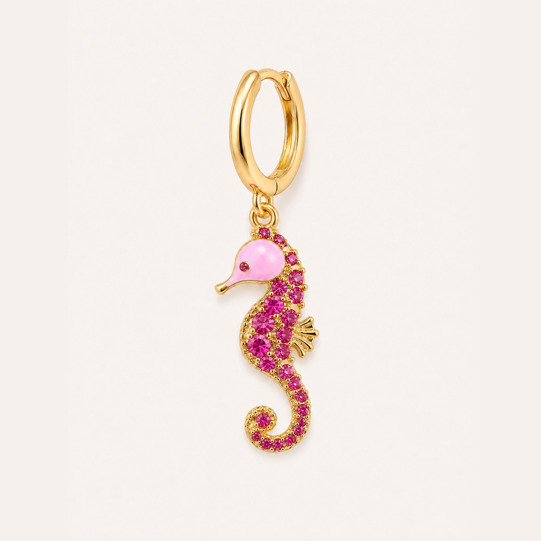 MOSAÏQUE PINK SEAHORSE HOOP PIERCING EARRING