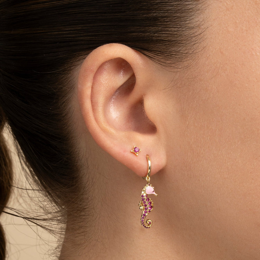 MOSAÏQUE PINK SEAHORSE HOOP PIERCING EARRING