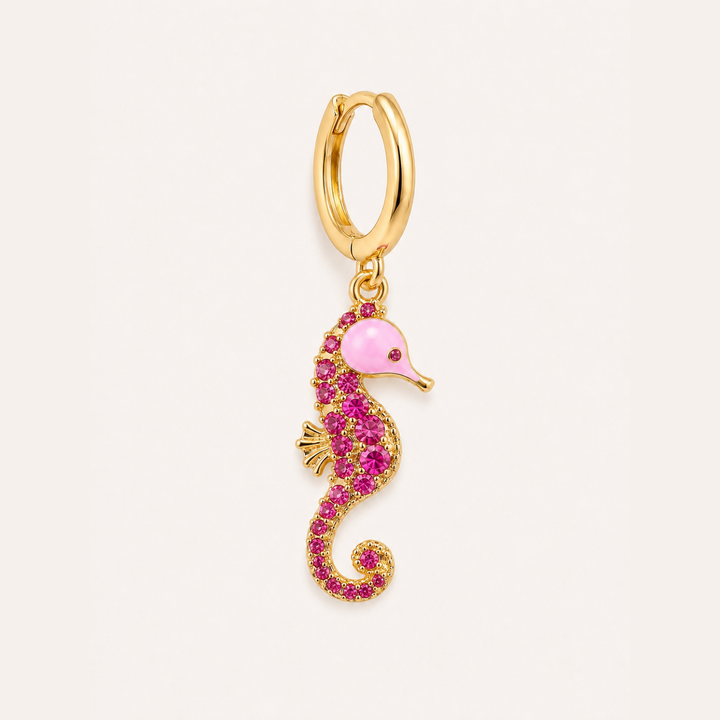 MOSAÏQUE PINK SEAHORSE HOOP PIERCING EARRING