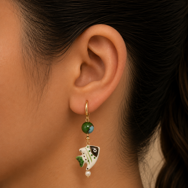 BRINCO PIERCING ARO PORCELANA VERDE D&