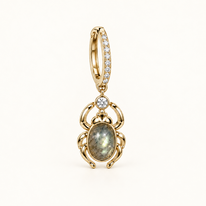 PENDIENTE PIERCING ARO GREY MOONSTONE SCARAB