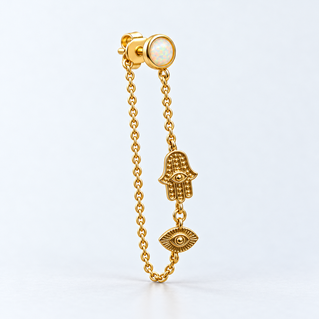 PENDIENTE PIERCING FIRE OPAL HAMSA-EYE