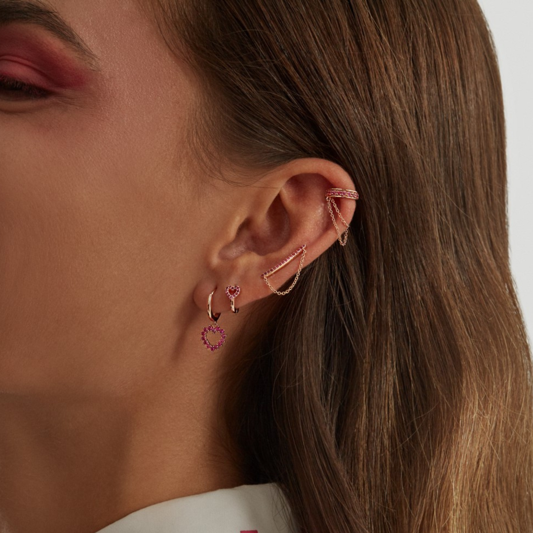 PENDIENTE PIERCING ARO ORO ROSA CUORE