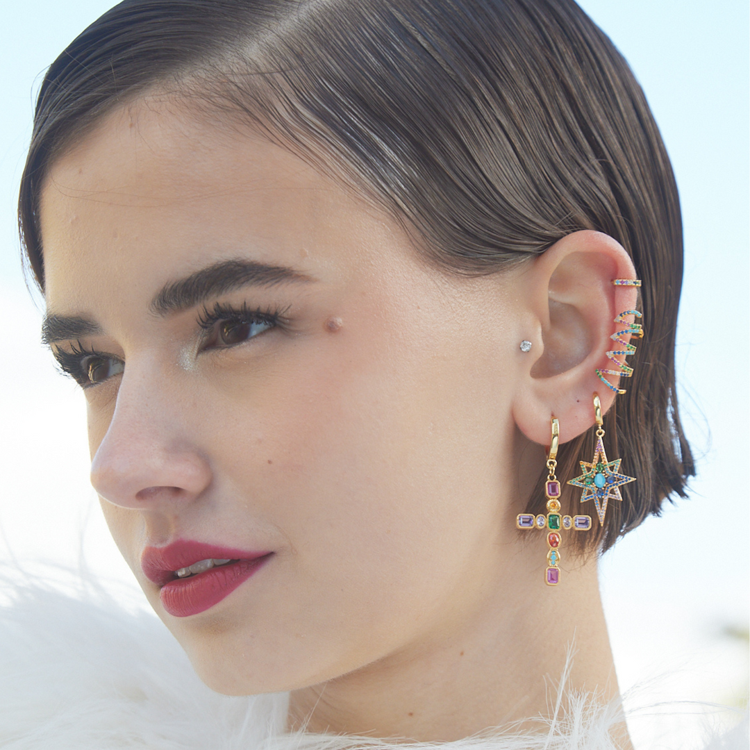 BRINCO PIERCING ARO OURO AMARELO MULTICOLOR SOPHIE