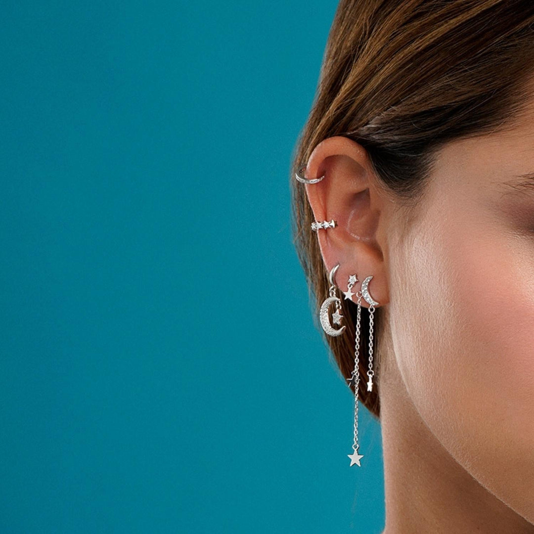 BRINCO PIERCING DE PRATA ESTRELAS CAINDO