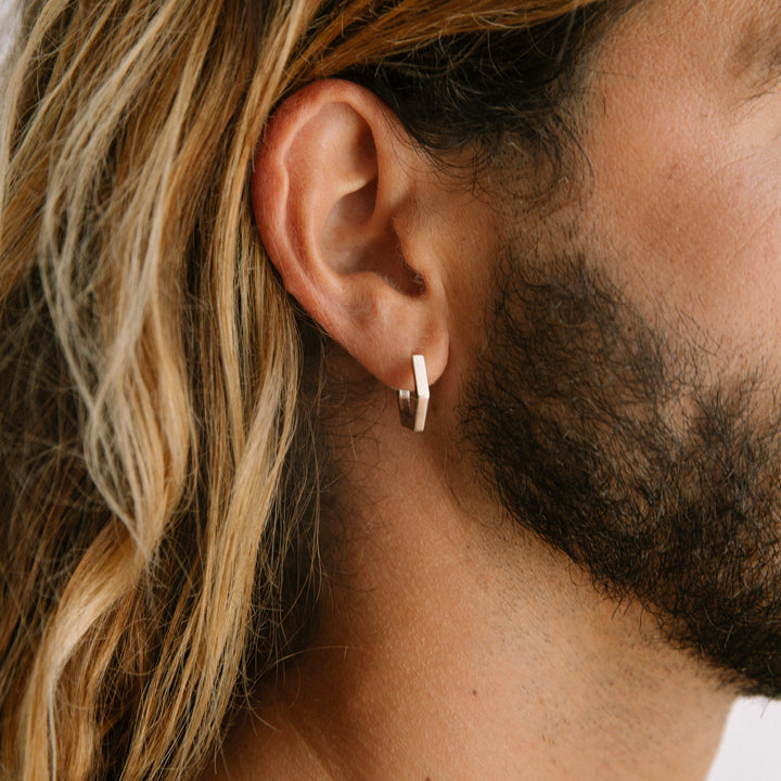PENTAGON STERLING SILVER HOOP PIERCING EARRING