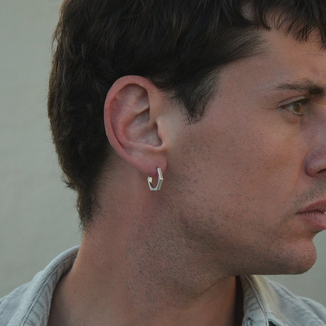 PENTAGON STERLING SILVER HOOP PIERCING EARRING