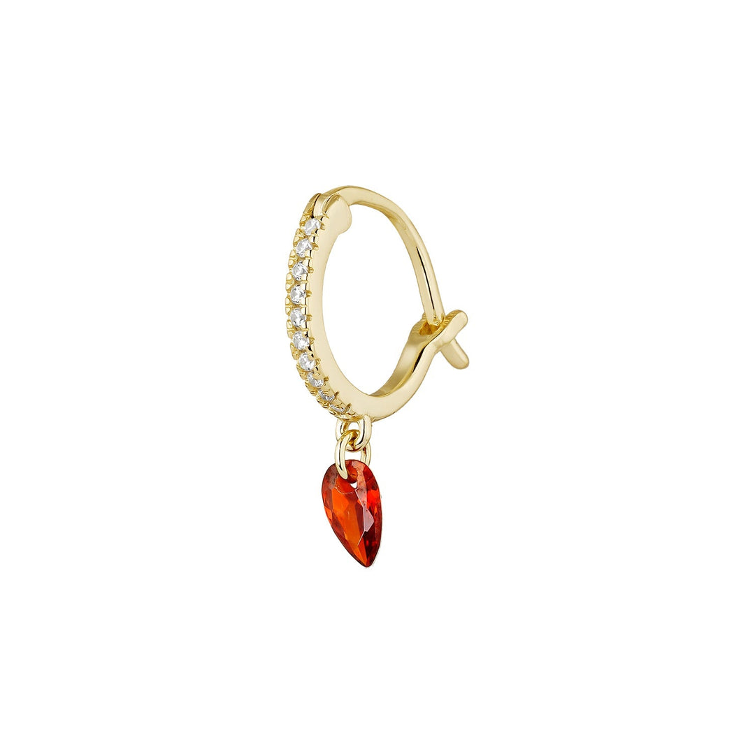 YELLOW GOLD GARNET CHIC HOOP PIERCING EARRING
